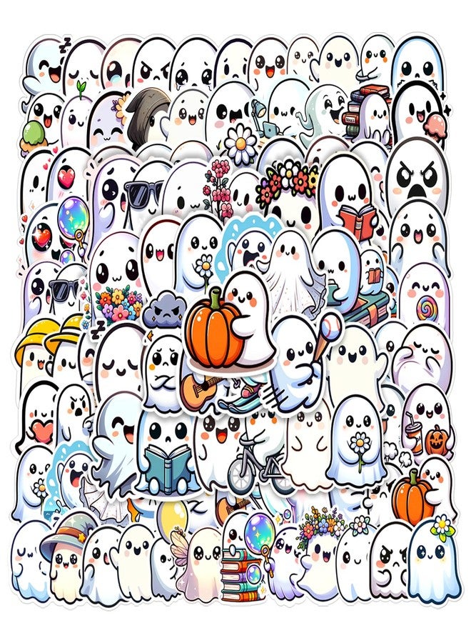 Auconda 100 PCS Halloween Ghost Theme Vinyl Stickers, Cute Ghost Decorative Stickers for Parties, Suitable for Children, Teens, and Adults, Ideal for Water Bottles, Laptops, and Cups - Image 1
